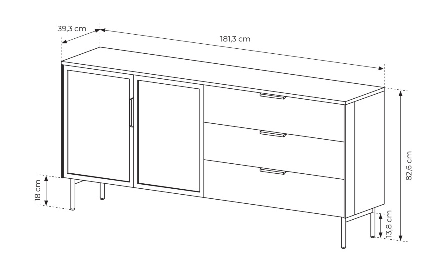LUMIN Komoda Kaszmirowa półki + szuflkady 2D3S + LED - zdjęcie produktu